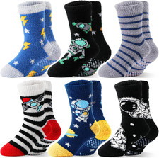 Kids Boys Toddlers Fuzzy Slipper Grips Socks Non Slip Warm Winter Fluffy Cozy Th