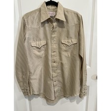 Vtg Wrangler Beige Pearl Snap Shirt Mens 15.5-34 Large Cowboy Cut Western Formal