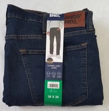 Land' End Mens Flannel Lined stretch denim jeans size 38x30 NEW WITH TAG