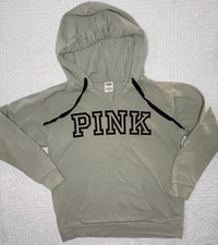 Victoria Secret PINK Hoodie Sweater Sweatshirt Army Olive Green Size Small