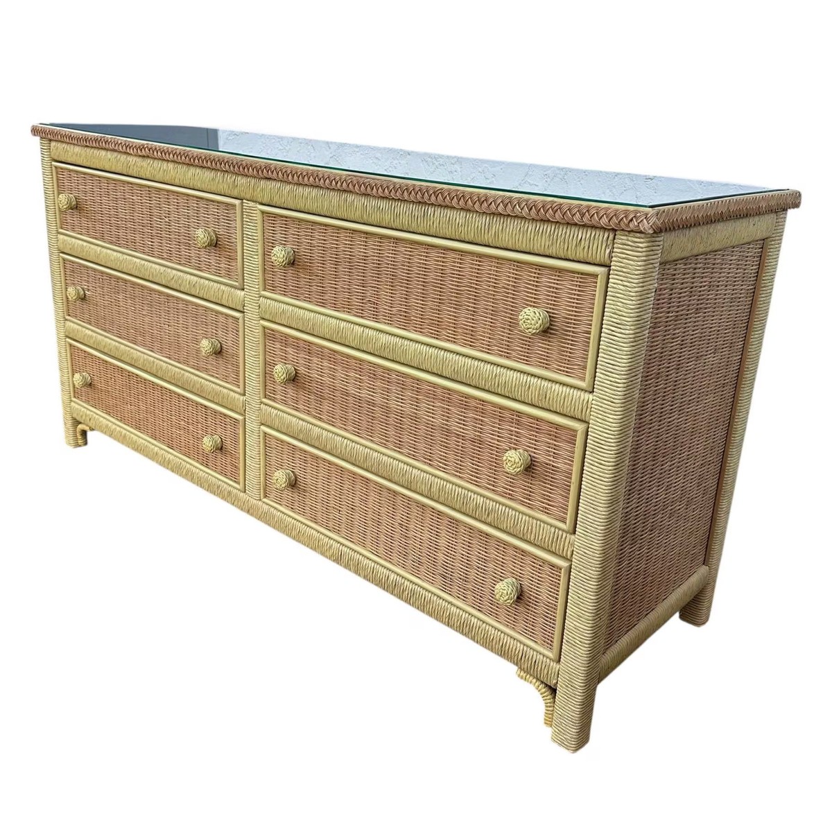 Henry Link Wicker Dresser 6 Drawers - Vintage Rattan Coastal Boho