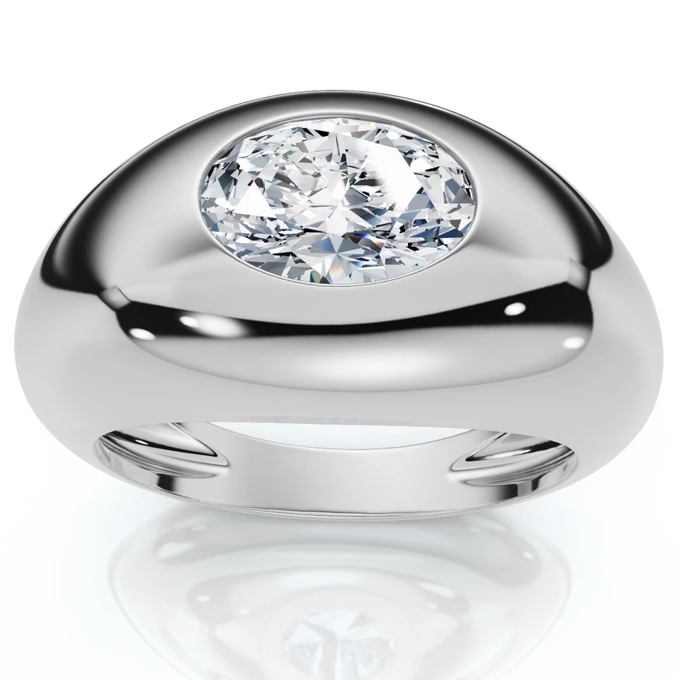 Боковой овальный ободок 1 карат с одним штабелируемым куполом лента выращенная в лаборатории золото 14 карат EF/VS