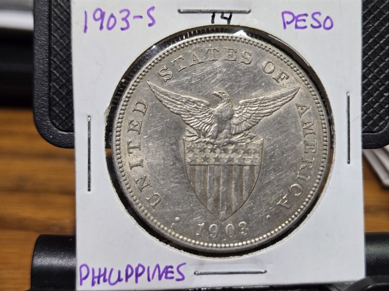 Nice UNC 1903-S Philippines Silver Peso.  High Grade. 14