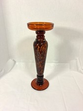 Hand-Blown Amber Tortoise Spot Art Glass Candle Holder / Pillar Stand — listing 3
