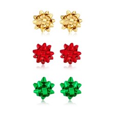 3PC Christmas Bow Earrings for Women Red Golden Green Cute Studs Earrings Set Ho