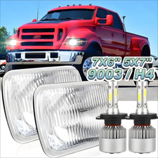 Fit Ford F650 F750 F250 F350 E150 L9000 Pair 5x7 7x6 Led Headlights With Bulbs