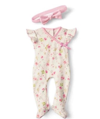 American Girl Bitty Baby Beautiful Blooms Pajamas/Sleeper Headband Pink Flowers