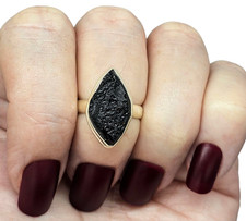 Black Tektite Ring, Size 5.75, Sterling Silver, Meteorite Stone, Aries  Cancer
