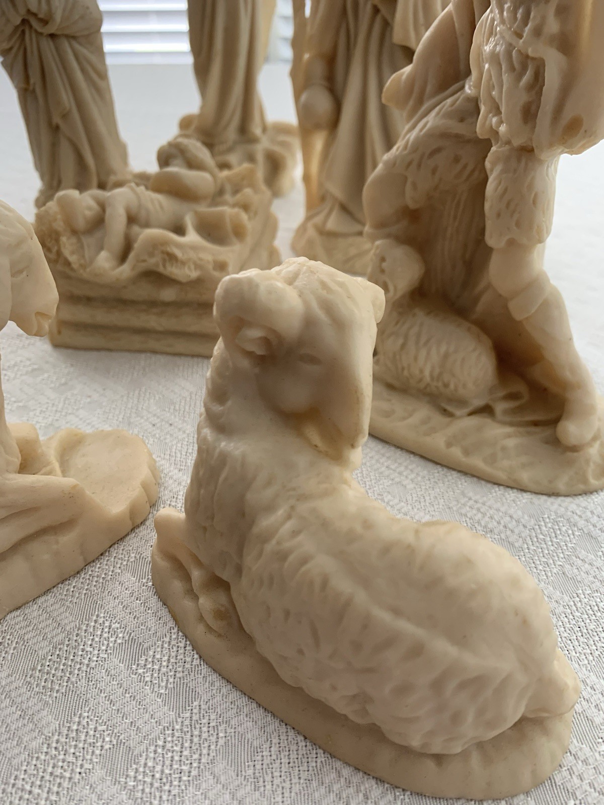 Vintage Hand Carved Nativity Scene Soap/Sand Stone White Ivory 10 Pieces 8” Tall