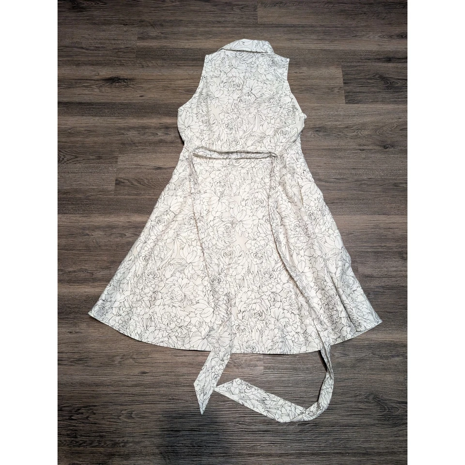 Vestido Banana Republic Talla 4 Estampado Floral Sin Mangas Cinturón Cuello Blanco Foto 4 de 4