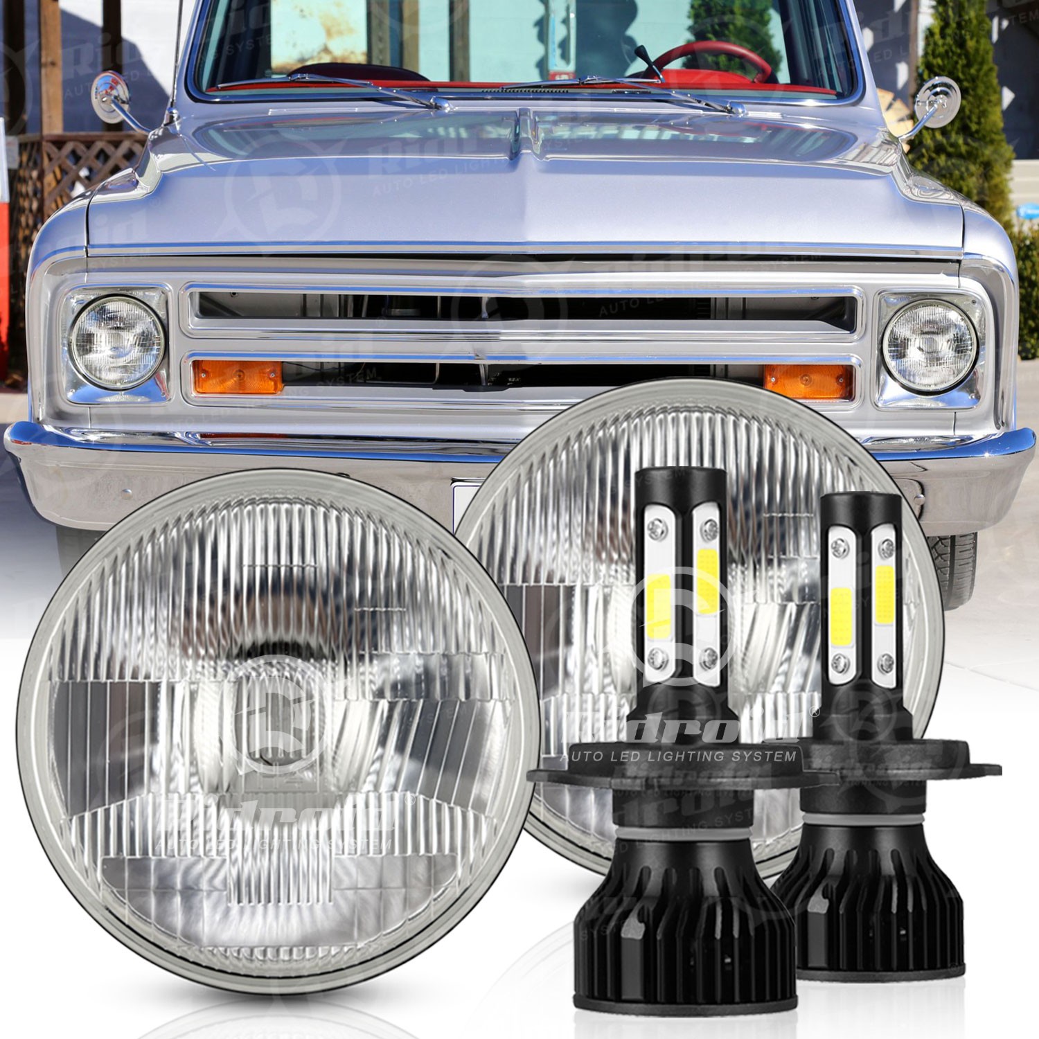 For 1967-1972 Chevy C10 Pair 7 inch LED Headlights Round DOT Approved Hi/Lo Lamp