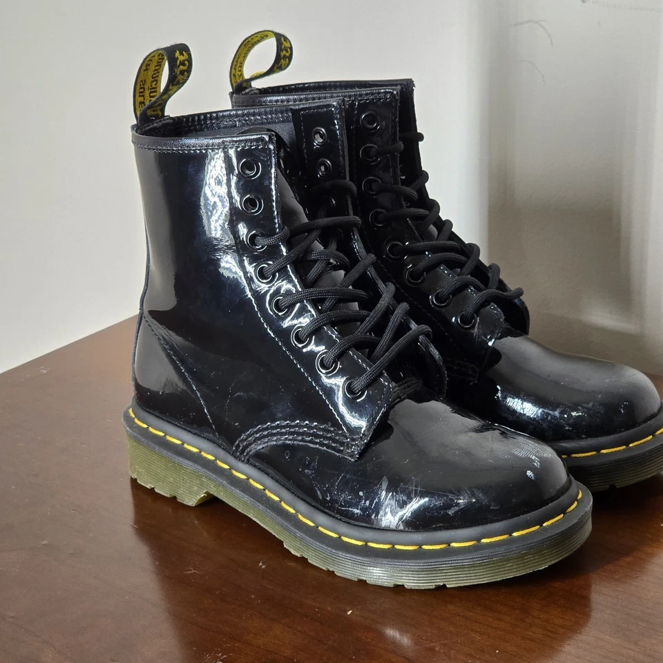 Dr. Martens 1460 Boots Women's 5 Black Glossy Patent Leather Combat Punk - Image 2 of 4