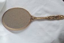 Vtg Ornate Handheld Vanity Mirror Gold Tone Baroque Handle Hollywood Style VGC