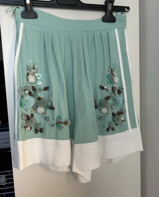 Elisabetta Franchi Gold Mint Shorts - 3D Blumenstickerei - selten neu mit Etikett