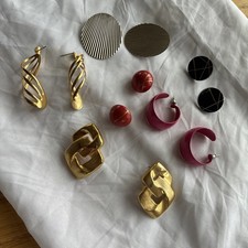 VTG lot 6 Pair of Pierced Earrings Gold Tone Enamel Bold Big 80s RETRO