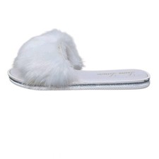 Lauren Lorraine White Fluffy Faux Fur Flat Slide Slipper Sandal Size Medium 8