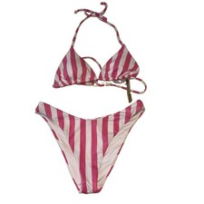 Victoria  s Secret Bikini Set Medium Pink White Stripe String Swimsuit 944