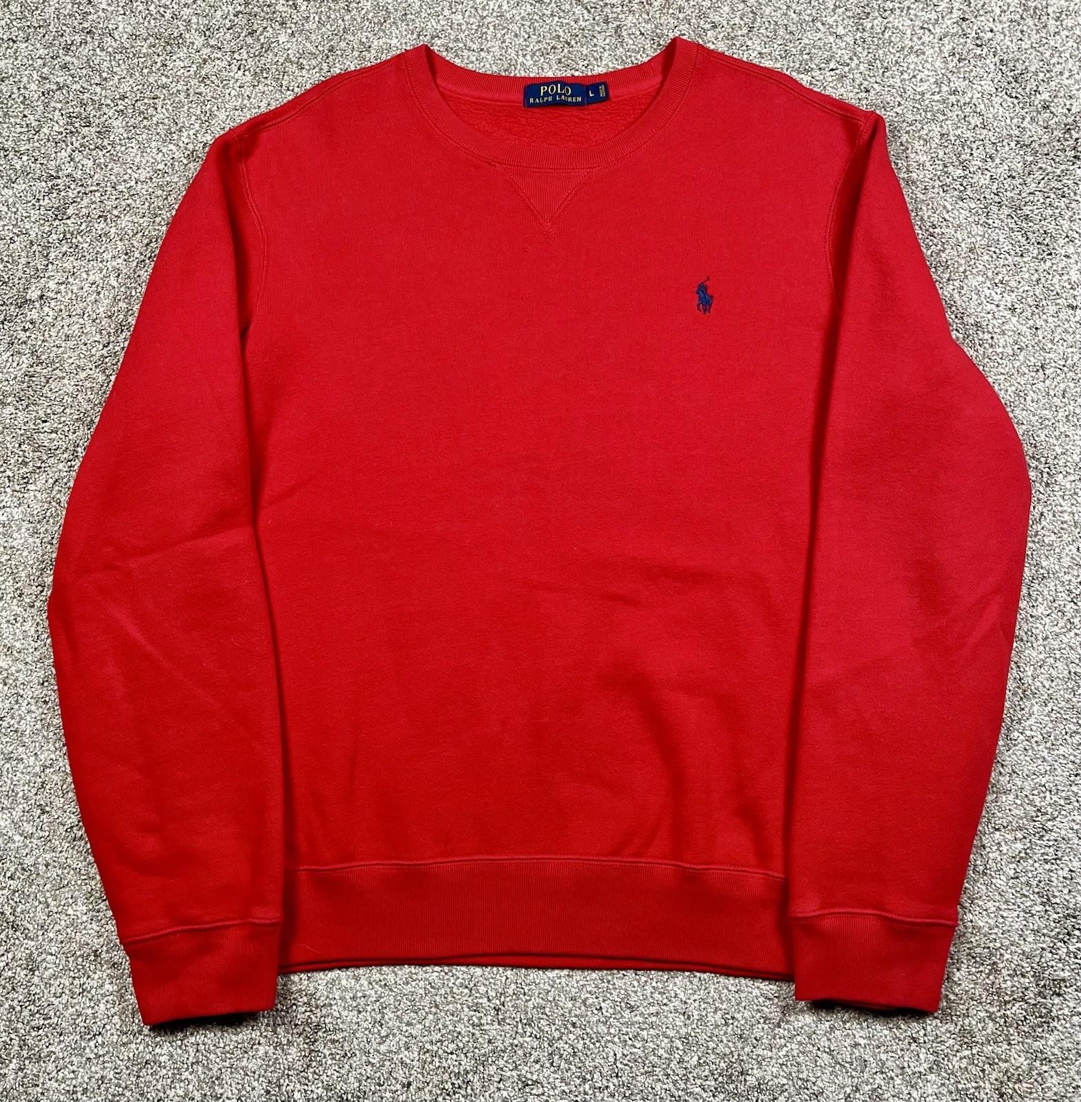 Polo Ralph Lauren Felpa Girocollo Uomo Taglia Large Rosso Blu Pony Pullover