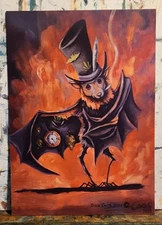 PRINT~~BAT~~Marijuana~~Doobie~tophat~Whimsical~~5" x 7"~Steampunk~green Bud~420