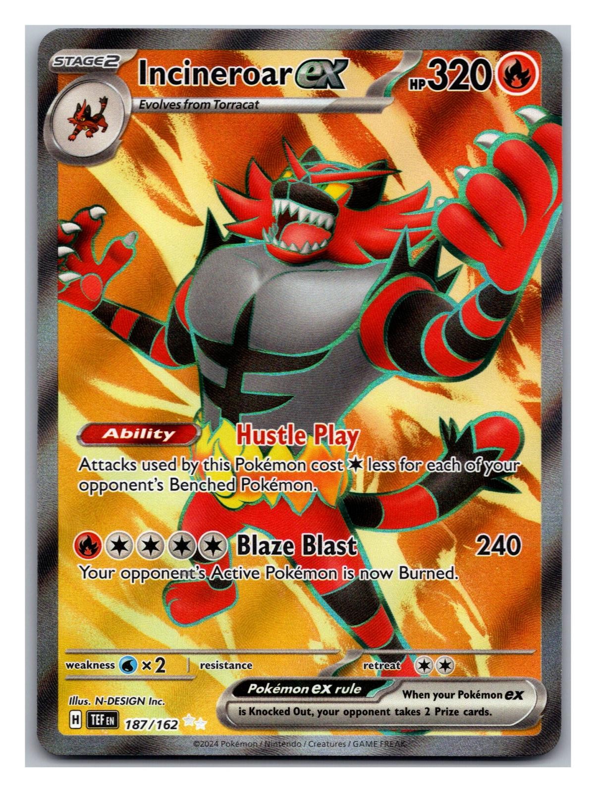 INCINEROAR EX 187/162 ULTRA RARE TEMPORAL FORCES POKEMON HOLO NEAR MINT