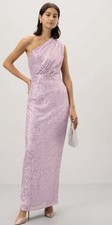 Ieena for Mac Duggal Lilac Pink Sequined Ruched One Shoulder Gown Size 2 Designe