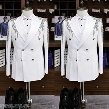 Luxury Shiny Beaded Men Suit for Wedding Silver Rhinestone Formal Prom Blazers