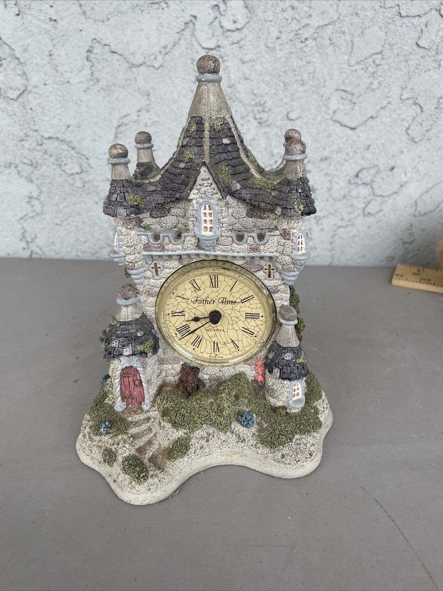 Collectible Vtg Father Time Castle Clock Hand Made Hand Painted