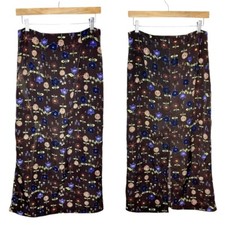 Vintage 90s Y2K Brown Satin Floral Midi/Maxi Skirt Size Large