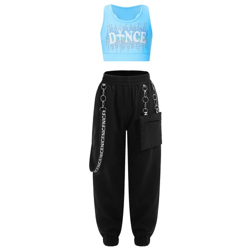 Crop Top Yoga Pants Training Kids Girls Sports Outfits Printed Sets Dance - Picture 29 of 46