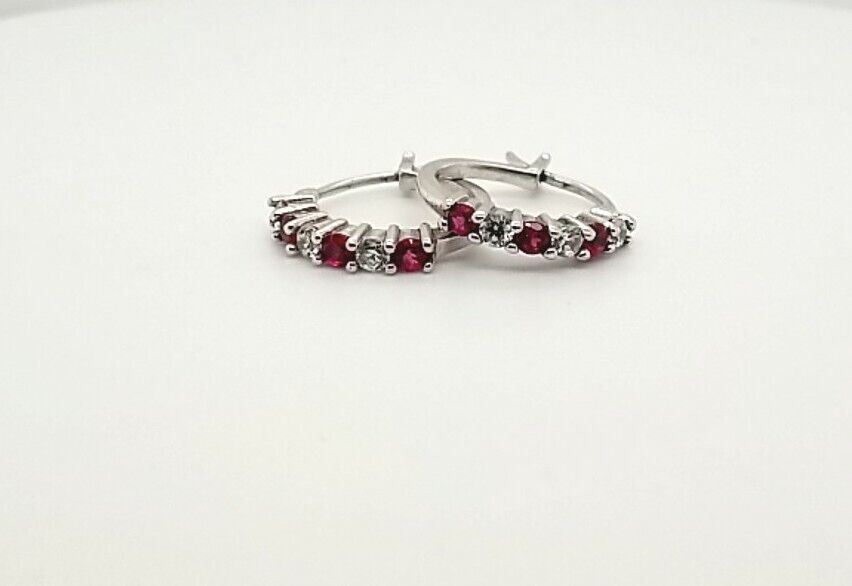 Sterling Silver Simulated Red Ruby And Cubic Zirc… - image 1
