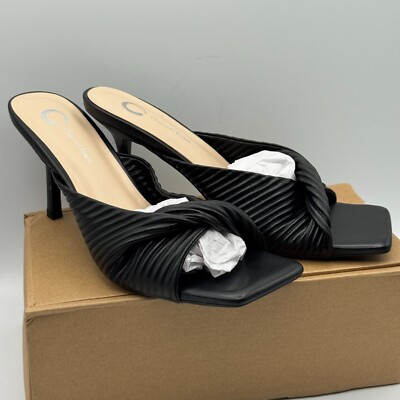 Tru Comfort Greer Sandals Size 9 Black Knot Strap Kitten Heel Slip-On  