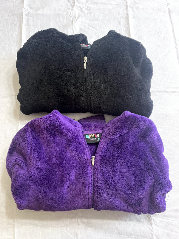 Lot of 2; Mambo; Girls Fuzzy Zip Up Jackets; Size M (10/12); 1 Black; 1 Purple