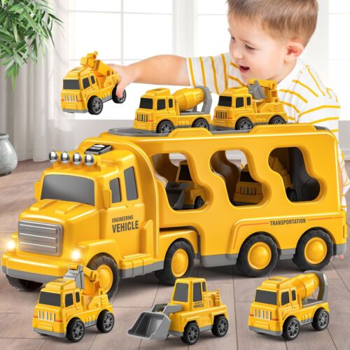 5 in 1 Construction Trucks Cars Toys for Toddlers 3-5, Boy Toddler Car Truck ...