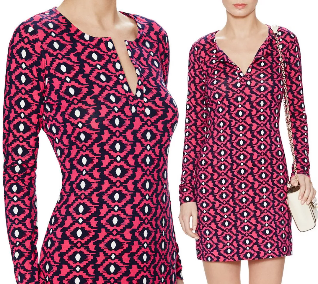 Diane Von Furstenberg Reina Reina Diamond Ikat Jazzberry Jersey Dress 12