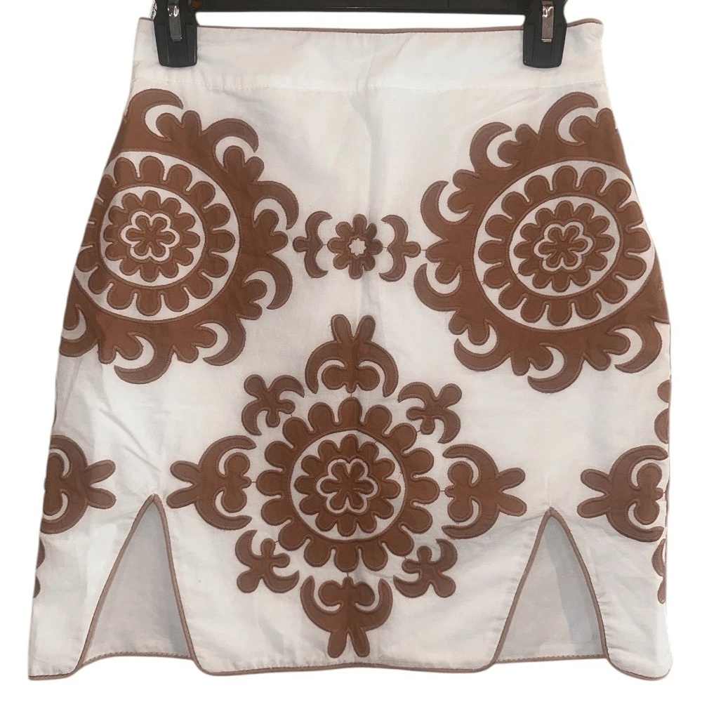LACE the Label White Brown Cotton Cutout Skirt Size Small