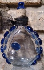 Potion Bottle Halloween Glass Clear Blue Bead Silver Metal Swirl Stopper