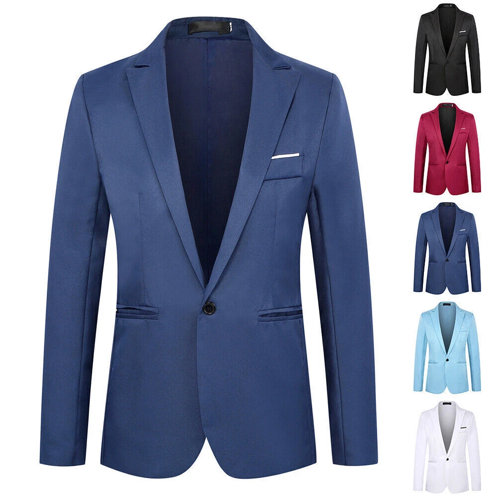 Mans Peak Lapel One Button Slim Dress Suit Jacket Blazer for Dinner Prom Party