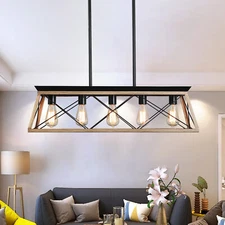 5 Lights Oak LED Farmhouse Light Rustic Pendant Chandelier For Dining Kitchen