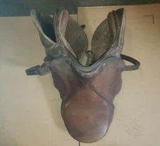 Antique Borelli English Hunt Seat Saddle w/ Stirrups, Leathers & Cover- Brown