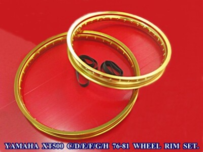 Fit YAMAHA XT500 C/D/E/F/G/H 76-81 F&R ALU WHEEL RIM SET YELLOW GOLD+RUBBER [mi]