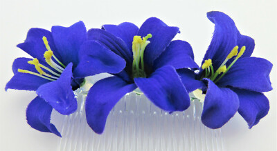 Triple 2'' Purple Lily Silk Flower Hair Comb,Wedding,Prom,Dance