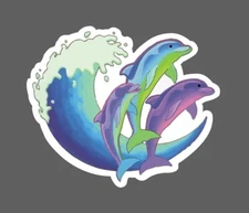Dolphin Pod Sticker Riding Wave Waterproof Animal Ocean Tropical Gift NEW