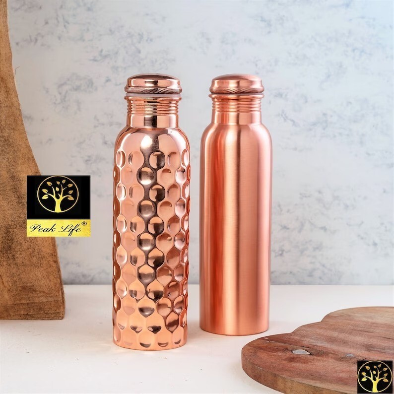 銅製水筒Copper Water Bottle 950ml D4 2点セット Amazon｜純銅ウォーターボトル 2個セット 裏地なし コーティング