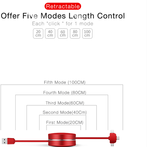 Retractable 3in1 Multi USB Charger Cable Micro Type-C For iPhone Cable Android D - Picture 12 of 18