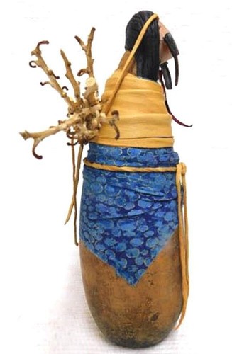 Native American Style MAIDEN STICK CARRIER GOURD FIGURE, 10" x 9", Robert Rivera - Picture 2 of 5