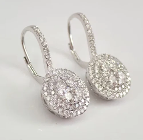 2Ct Lab Created Diamond Round Drop & Dangle Earrings 14K White Gold Plated - Image 2 of 4