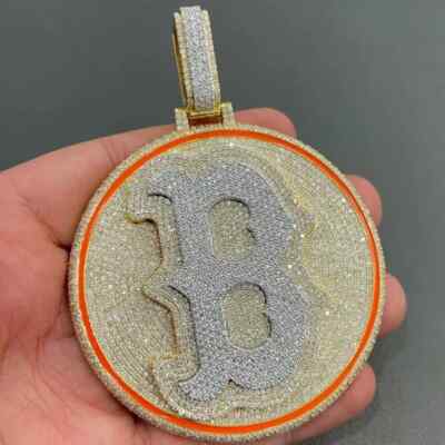 7Ct Simulated Diamond Customized ''B'' Name Pendant 14k Yellow Gold Plated Silver