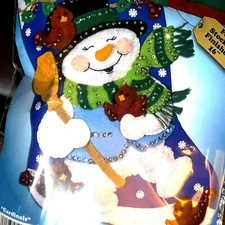 16" Design Works "Cardinals" & Snowman Christmas Stocking Kit 5003 Felt Sequins
