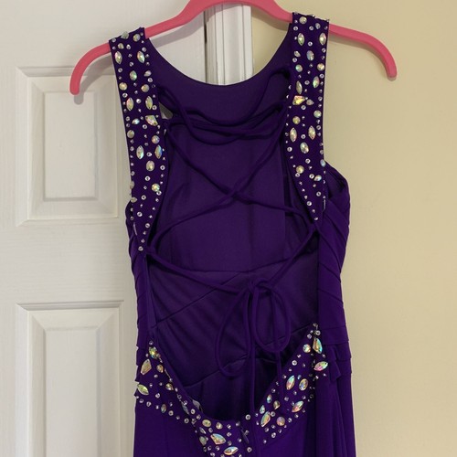 Purple Sleeveless Rainbow Rhinestone Lined Open Back Gown Size 4 - Picture 21 of 22