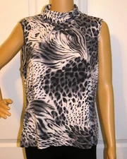 Women's XL "Nubby" Sleeveless Animal Print Halter-Style Blouse Blk/Gray/White   